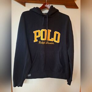 Ralph Lauren Embroidered Corduroy Logo Black/Yellow Mens Pullover Hoodie Size L